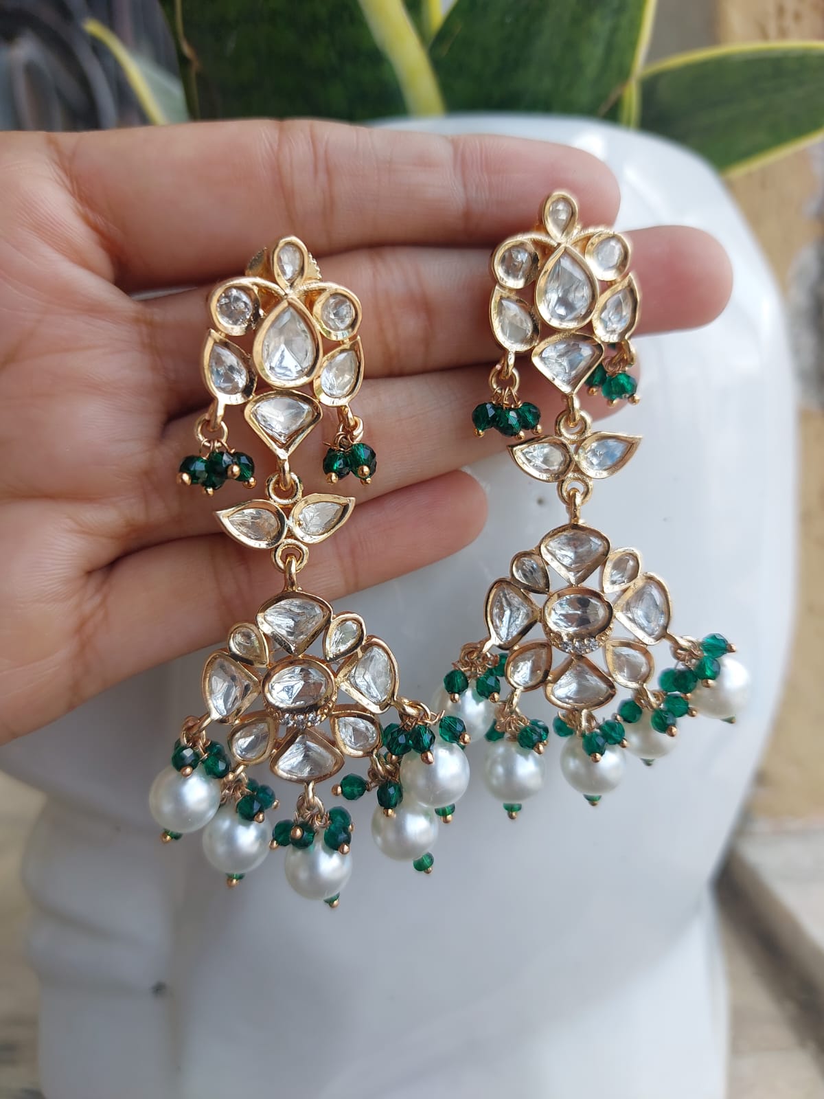 Uncut polki  long Earring