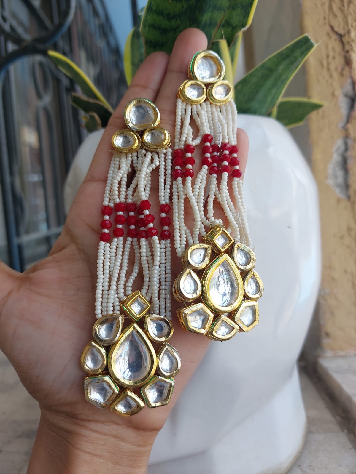 Earring pachi kundan long