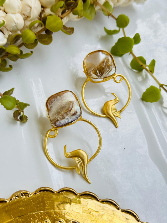 Brass sparrow mother of pearl EARRING