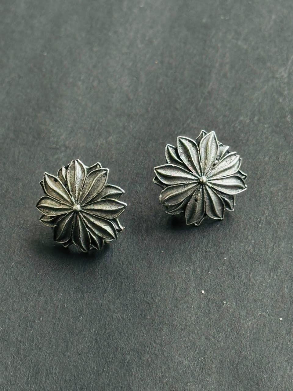 Lotus Bloom Oxidized Silver Studs
