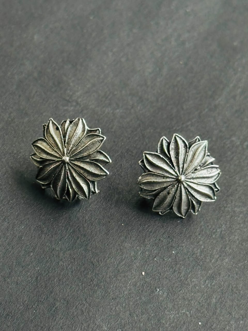 Lotus Bloom Oxidized Silver Studs