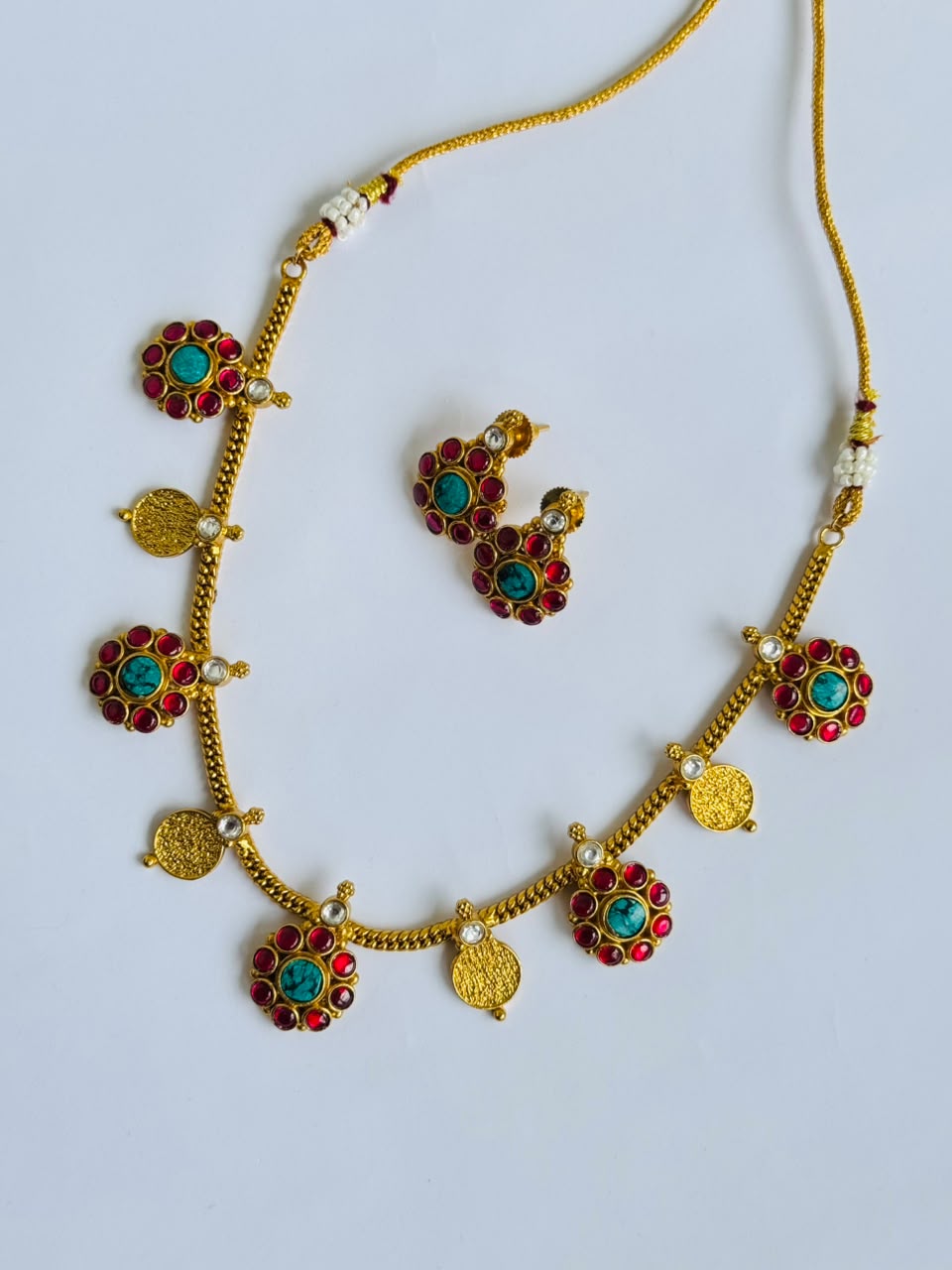Ruby & Turquoise Floral Necklace Set