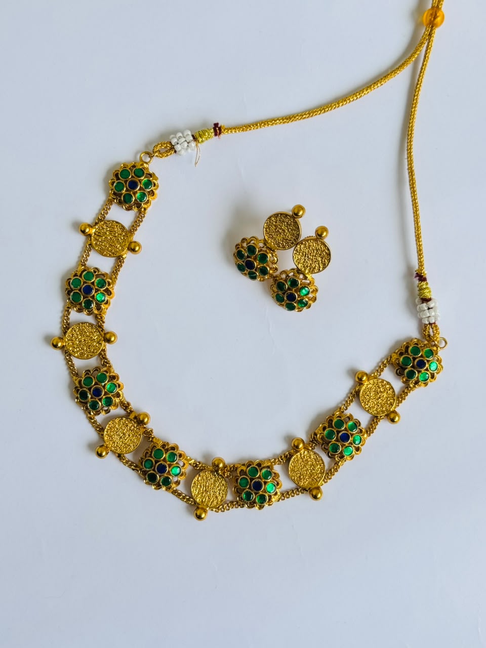 Emerald Pearl Floral Necklace Set