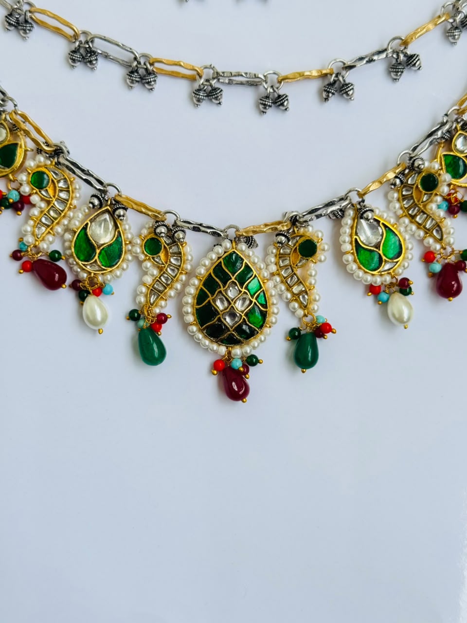 Emerald Meenakari Layered Necklace Set