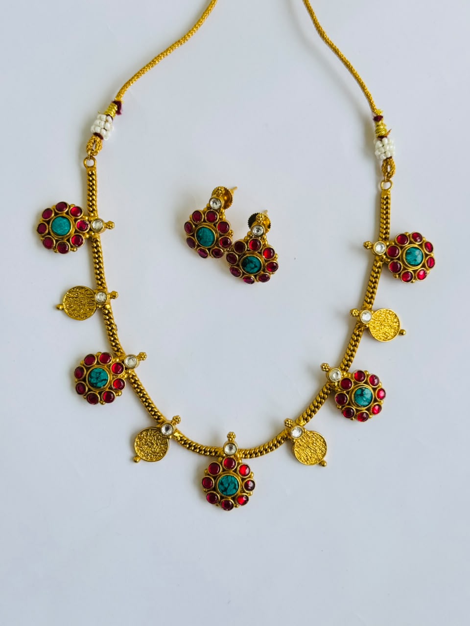 Ruby & Turquoise Floral Necklace Set