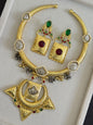 Rajwada Emerald Temple Statement Necklace hasli Set
