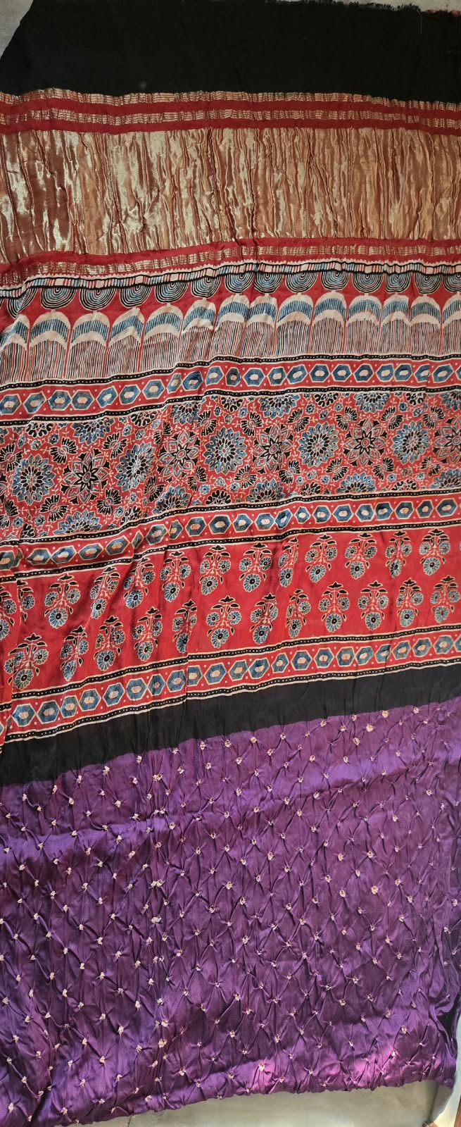 Elegant Purple Saree with Statement Printed Pallu ajarakh and bandhej
