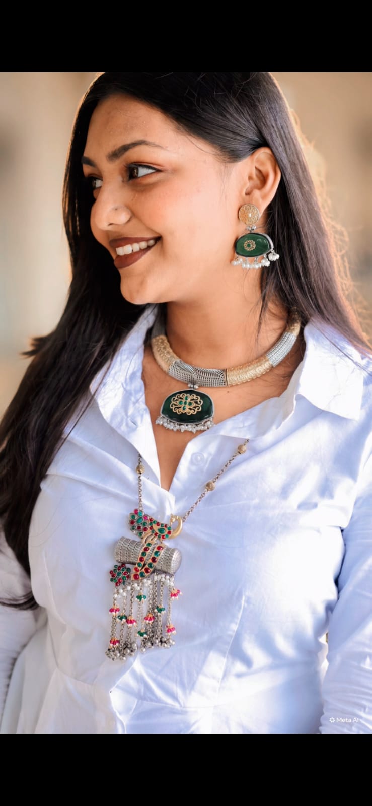 Emerald Heritage Dual-Tone Necklace Set